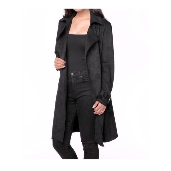 NWOT COALITION LA Jenny Suede Black Trench Coat 🧥 Vegan - Picture 3 of 13